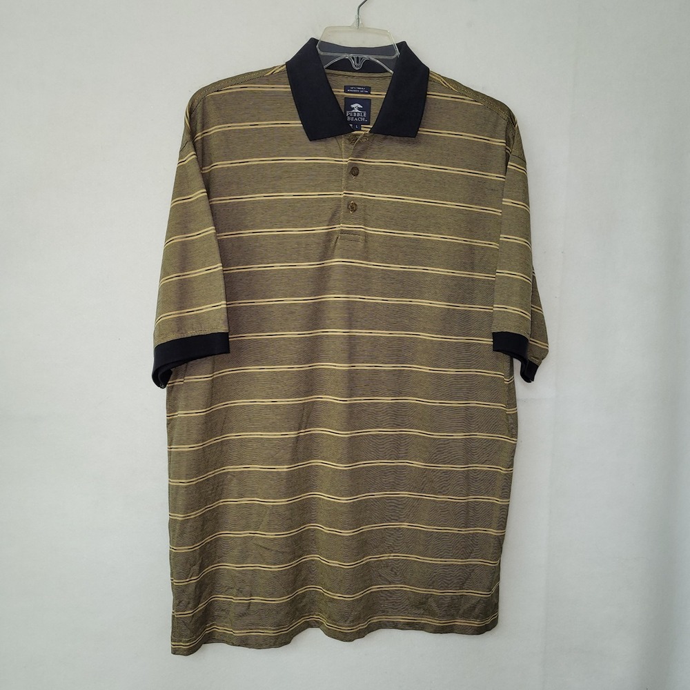 Pebble Beach Mens Striped Polo Shirt Golf Athletic Casual‎ Size L